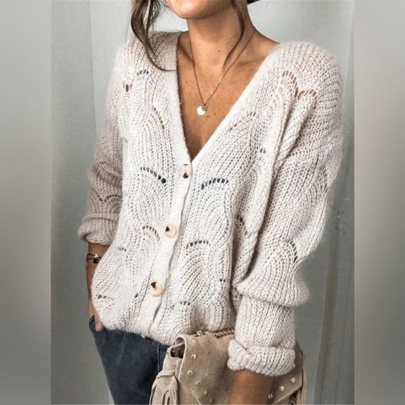 Sequins Stretch Zip-Up Women Openwork Hooded Cardigan
